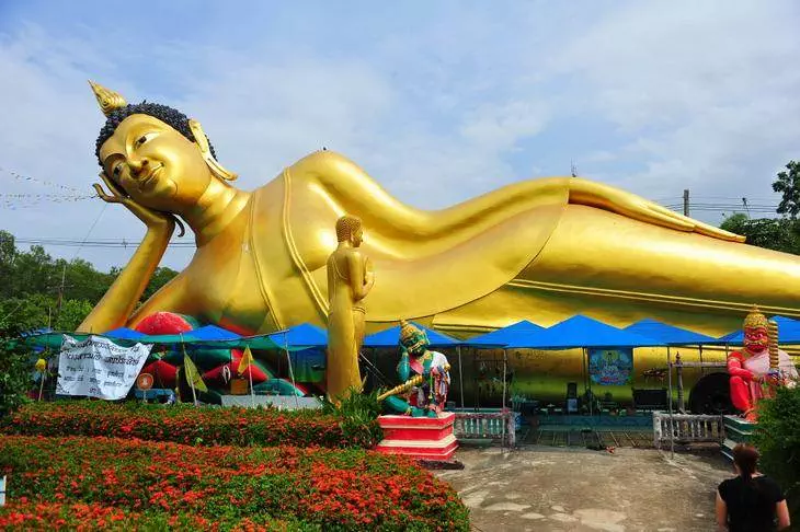 The unexpected: A huge reclining Buddha and a forest of finely groomed trees (Phitsanulok, Thailand) - Thailand -